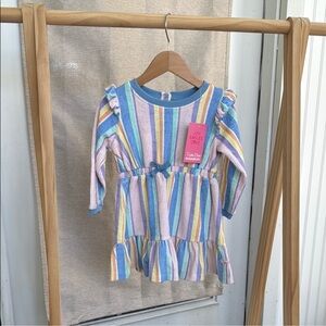 Ruffle Butts Rainbow Lane Stripe Terry Knit Flutter Sweatshirt Dress 18-24M